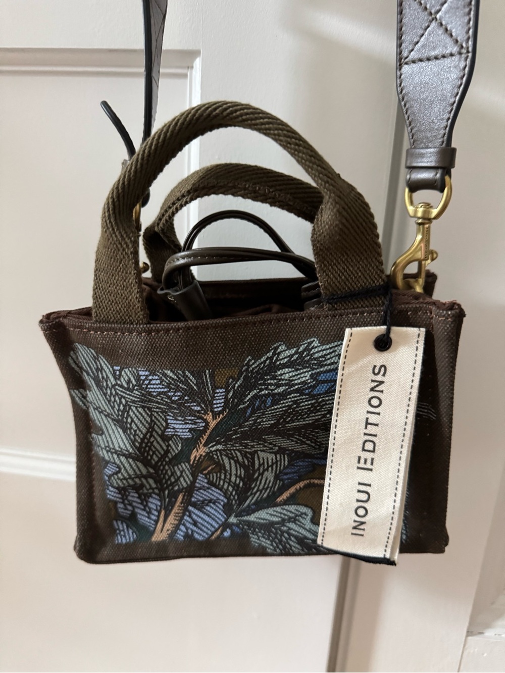 Inoui editions olive Canvas Mini Tote with Leaf Print